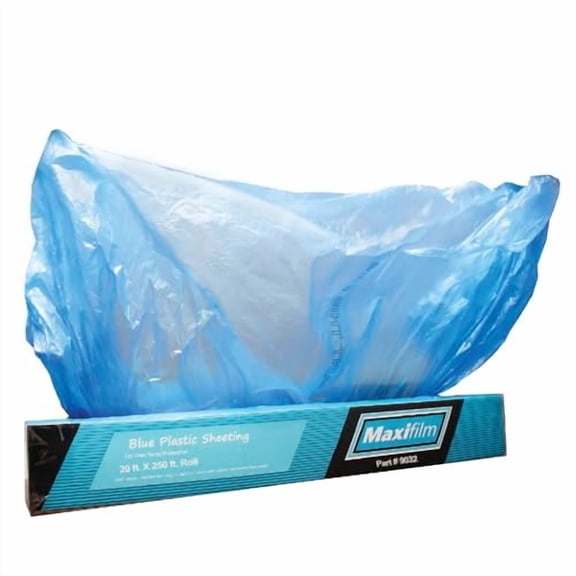 MAXIFILM 20ft x 250ft Roll of Blue Overspray Paintable Masking Plastic Sheeting -8 Micron, 0.3 Mil, Protective Masking Film Cover, Auto Painting, Cover Cloth Home Walls Furniture (2, 20ft x 250ft)