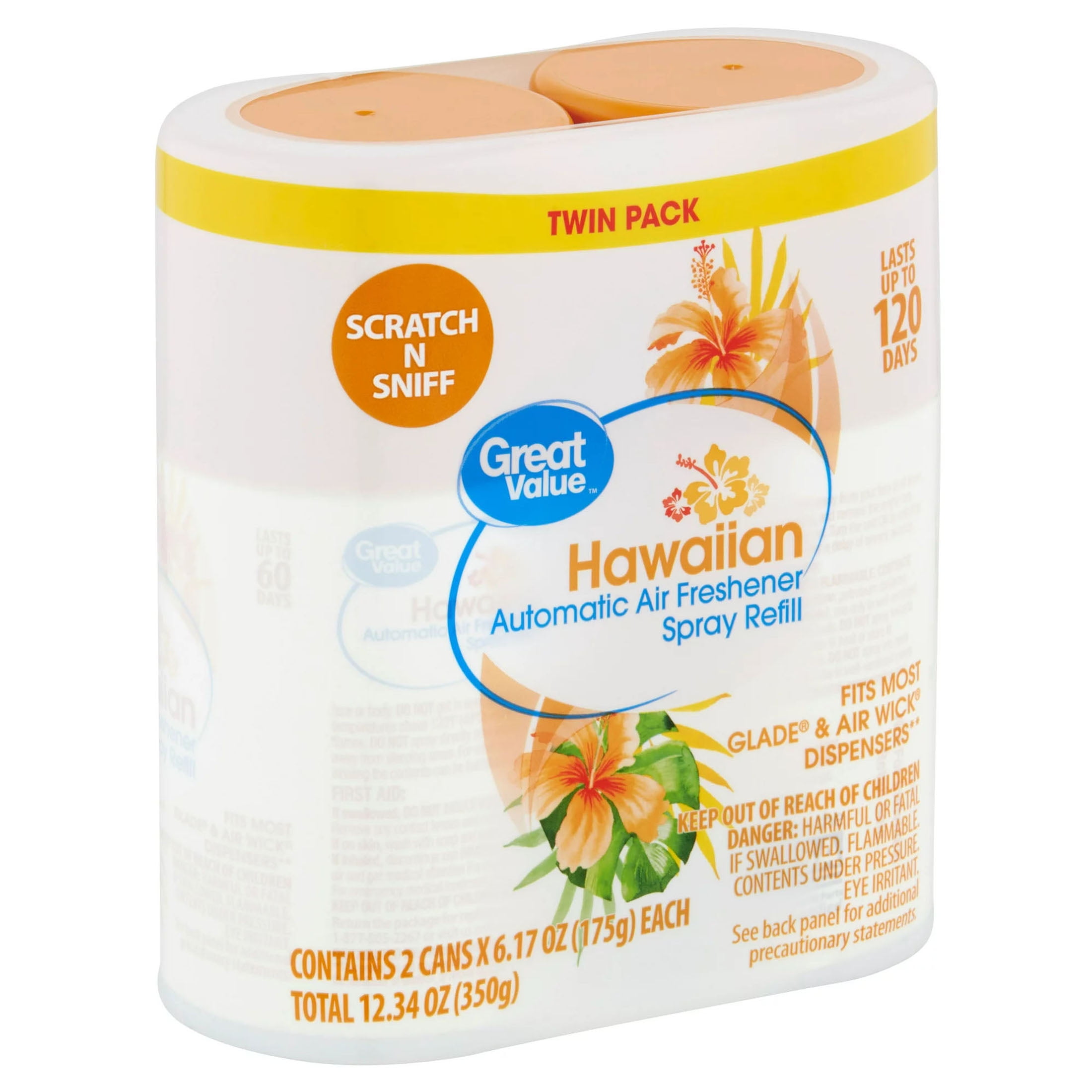 Great Value Automatic Air Freshener Spray Refill, Hawaiian, 2 pieces