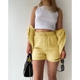 thumbnail image 2 of AURA Women Two Piece Outfit Long Sleeve Shirt Drawstring Shorts Casual Set, 2 of 3