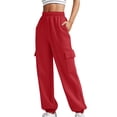 thumbnail image 1 of WTXUE Pantalon Cargo pour Filles, Pantalon d'Uniforme Médical pour Femmes Pantalon Cargo Ample Rétro à Multiples Poches Taille Basse avec Cordon de Serrage Boucle Nez de Cochon Ajusté, Pantalon d'Uniforme Médical Pantalones de Mujer, Rouge, 1 of 6