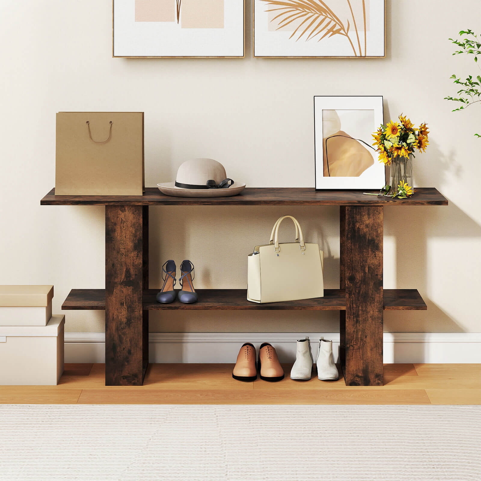 Costway TV Stand for up to 55 Inches TV Entertainment Center with Storage Shelf for Bedroom Rustic Brown