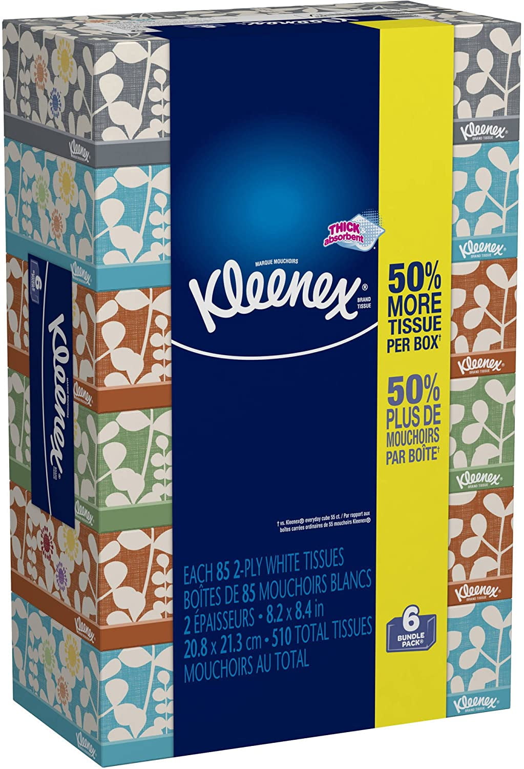 Pack of 6 Everyday Facial Tissues - 85 Tissues per Flat Box