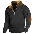 thumbnail image 2 of Men's Solid Color Vintage High Neck Half Zip Henley Sweatshirt, Long Sleeve Sports Pullover for Retro Style,Black,L, 2 of 4