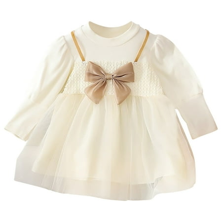 

Miluxas Toddler Girl Tulle Dress Clearance Puff Long Sleeves Tutu Dresses for Princess Brithday Party Beige 6 Months(80)