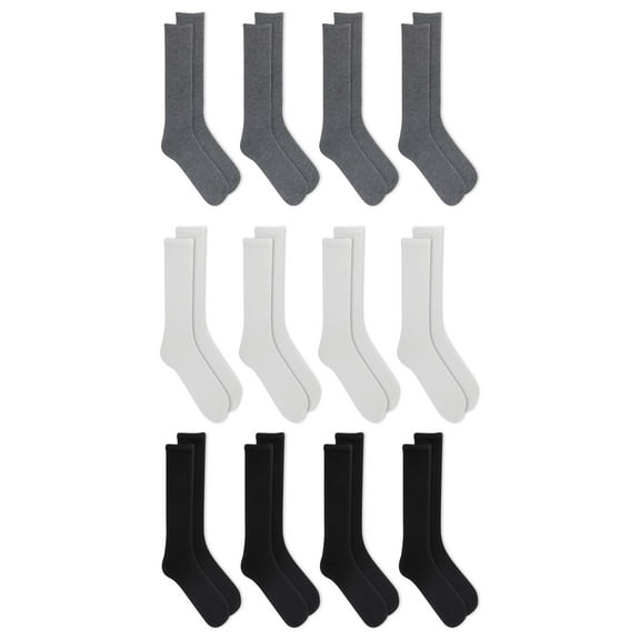 Athletic Works Men's Lightweight Crew Socks, 12-Pack, Moisture-Wicking, Lightweight Fabric, Fits Shoe Sizes 6-12