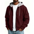 thumbnail image 5 of UVEASISHA Mens Zip Up Hoodies Lightweight Casual Corduroy Hooded Jacket Arm Pocket Long Sleeve Drawstring Full Zip Athletic Jackets Daily Streetwear Wine L, 5 of 7