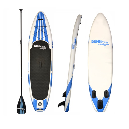 Dunnrite Products 11-Foot Inflatable White and Blue Stand Up Paddle Board  Paddle  Leash  Backpack and Fins Included