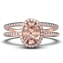 Bridal Ring Set Art Deco 2.25 Carat Oval Cut Morganite And Diamond Moissanite Engagement Ring, Wedding Ring in 10k Solid Rose Gold, Gift For Her, Gift For Woman, Promise Ring, Anniversary Gift
