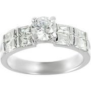 Alexandria Collection Sterling Silver Round and Emerald-Cut Cubic Zirconia Engagement Ring