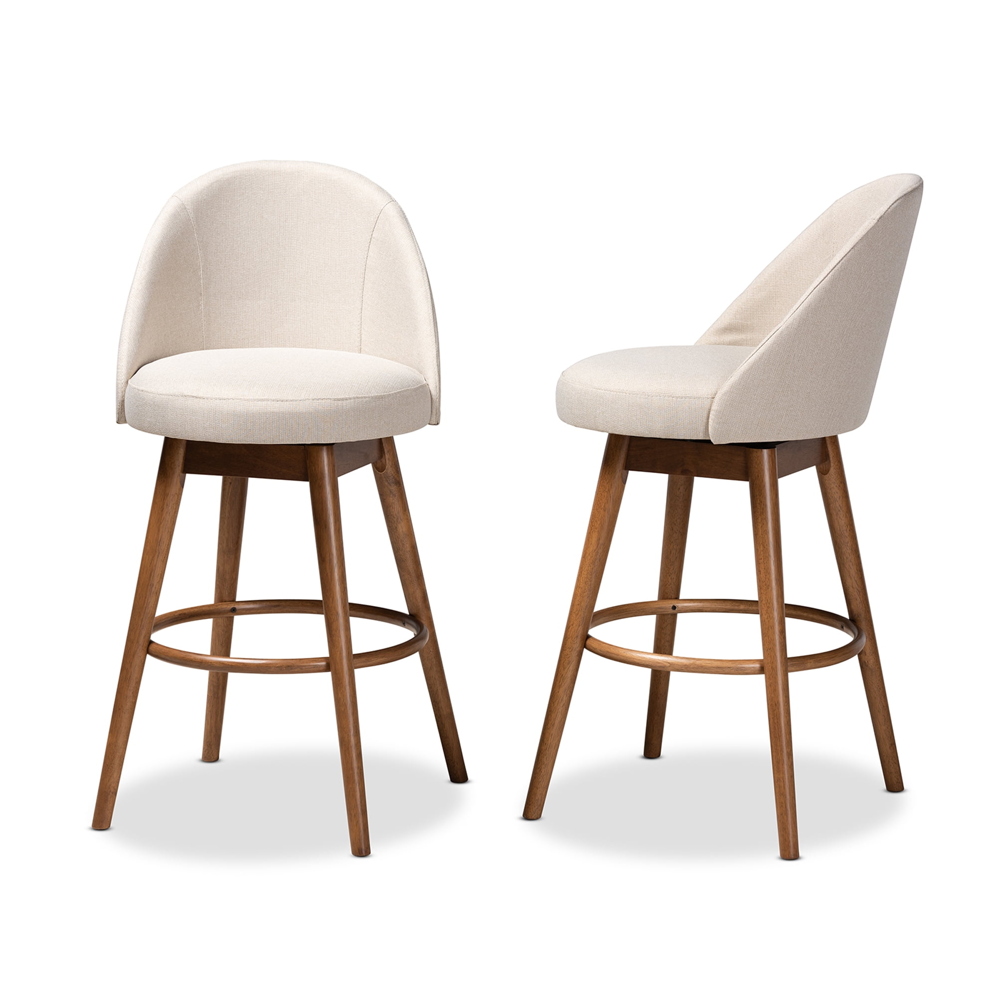 Baxton Studio Carra Round Swivel Armless Bar Stools, Beige (Set of 2)