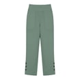 thumbnail image 4 of Summer Women Straight Leg Linen Pants Elastic Waist Side Pockets Button Hem Slit Breathable Lightweight Casual Ankle Length Trousers Green M, 4 of 6
