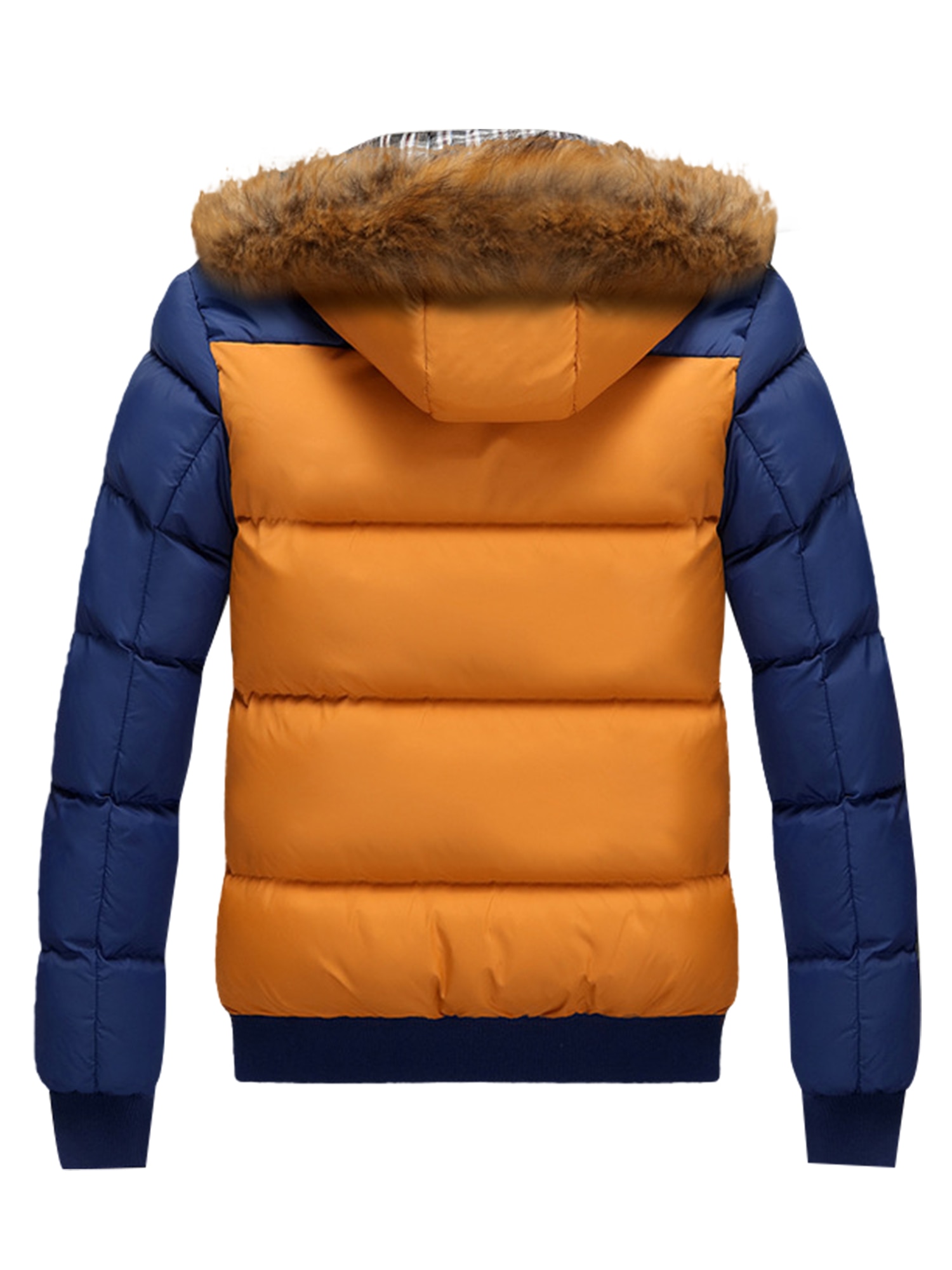 Plus Size Men Winter Warm Zipper Big Collar Hooded Coat Jacket Contrast Color Long Sleeve Hoody Hooded Parka Jacket Outwear - image 3 of 3