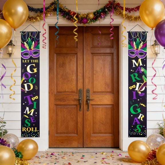 Mardi Gras Decorations Mardi Gras Banner New Orleans Party Mardi Gras Porch Door Decor Mardi Gras Porch Sign Welcome Banner Hanging Garland for Home Yard Lawn Outdoor Indoor