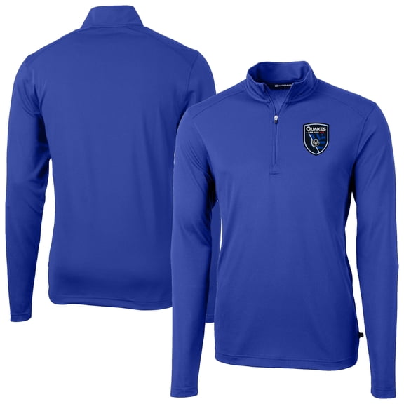 Men's-Cutter & Buck  Blue San Jose Earthquakes Big & Tall Virtue Eco Pique Recycled Quarter-Zip Top