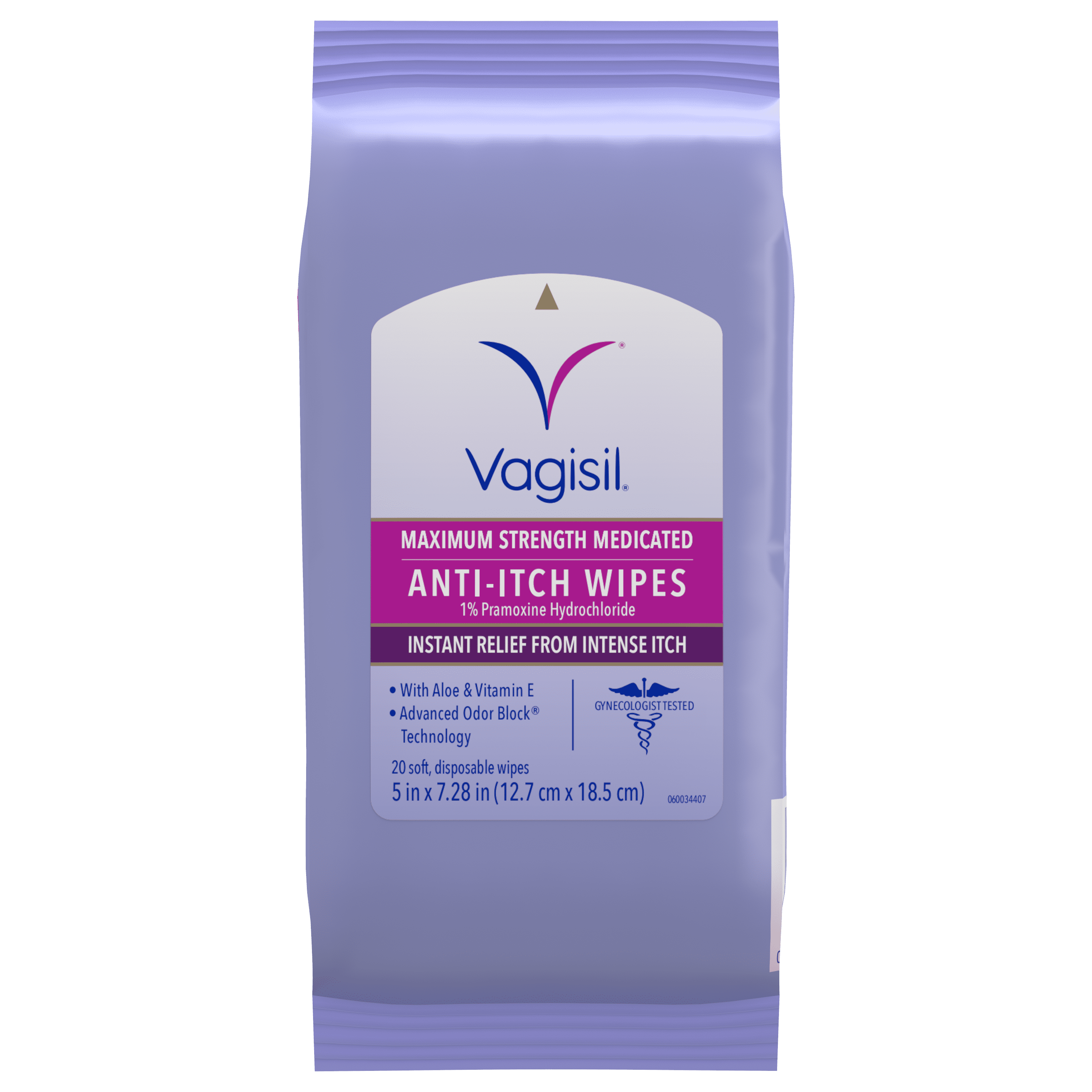 (2 pack) Vagisil Anti-Itch Medicated Feminine Vaginal Wipes, Maximum Strength for Instant Relief, 20 Count, 3 Pack