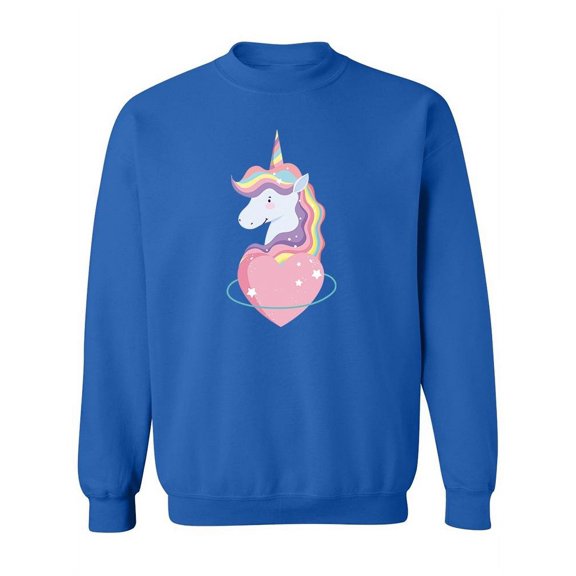 Rainbow Hair Unicorn With Heart Sweatshirt Women -Image by Shutterstock, Female Medium