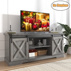 Chvans Farmhouse Barn Door TV Stand for 65 in TVs, Gray