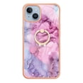 thumbnail image 2 of ELEHOLD Plating Rugged Case For iPhone 15 Slim Marble Pattern Heavy Duty Shockproof Stand Cover, with Shiny Rotating Ring Stand, Pink, 2 of 6