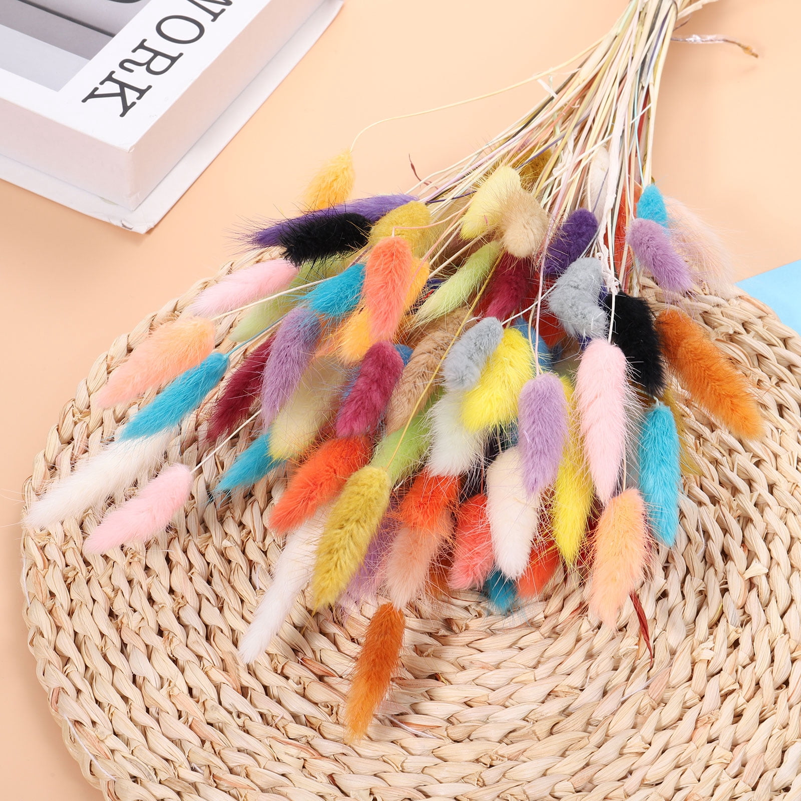 Uxcell 120pcs Natural Rabbit Bunny Tails Dried Flowers 18" Mini Pampas Grass Lagurus Ovatus Bunch for Floral Wedding Decor, Gray
