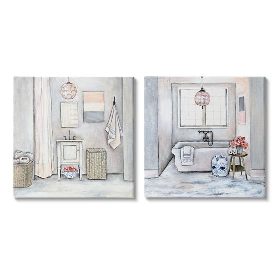 Stupell Industries Bathroom Interior Soft Home Cottage Design Canvas Wall Art by R. Rig
