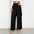 thumbnail image 2 of TEAJOPSUU Women's Wide Leg Pants High Waisted Tie Waist Wrap Pants with Pockets Casual Solid Color Daily Pants Black, 2 of 7