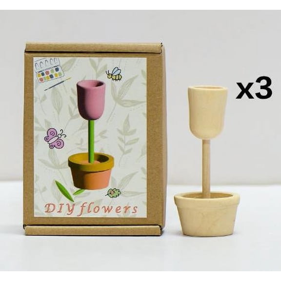 Unfinished Tiny Wooden Flower DIY Ornaments Kits Child Beige