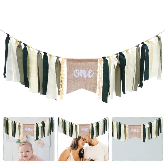 FELTECHELECTR Green Polyester Birthday Decorative Banner 1Pcs for 1st Birthday Party High Chair