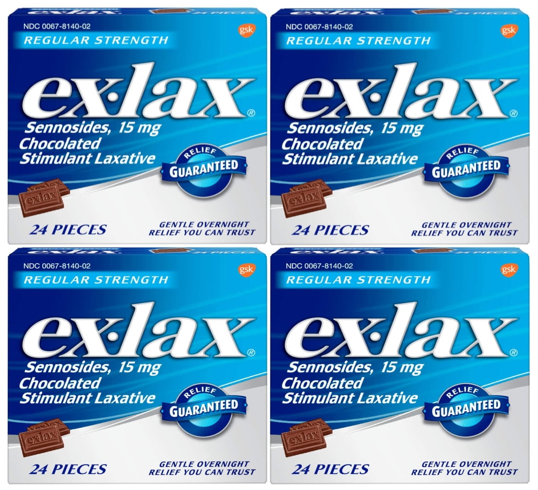 4 Pack ExLax Sennosides Chocolated Stimulant Laxative Regular 24