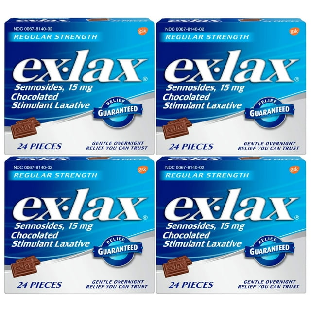 4 Pack ExLax Sennosides Chocolated Stimulant Laxative Regular 24