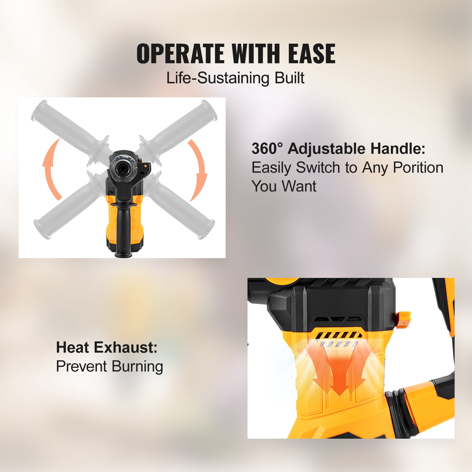 KFFKFF 1-1/4" SDS-Plus Rotary Hammer Drill, 13 Amp Corded Drills, Heavy Duty Chipping Hammers w/Vibration Control & Safety Clutch, Electric Demolition Hammers Variable Speed, Power Tool For Concr