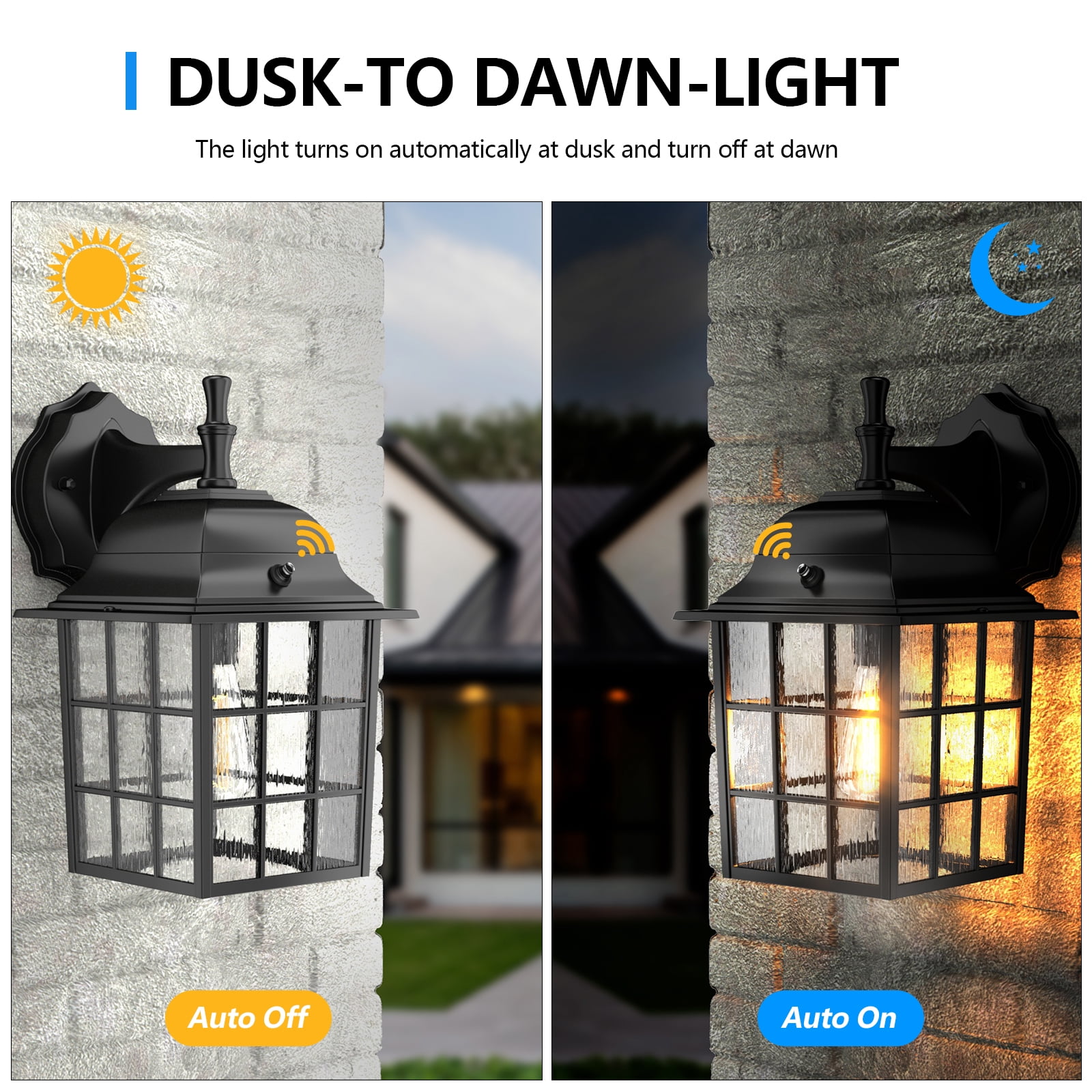 GEYANG Dusk to Dawn Outdoor Wall Light Fixtures - Sensor Porch Lights, Exterior Wall Sconce, Anti-Rust, Waterproof, Garage & Doorway Lights,2 Pack(excluding light bulbs)