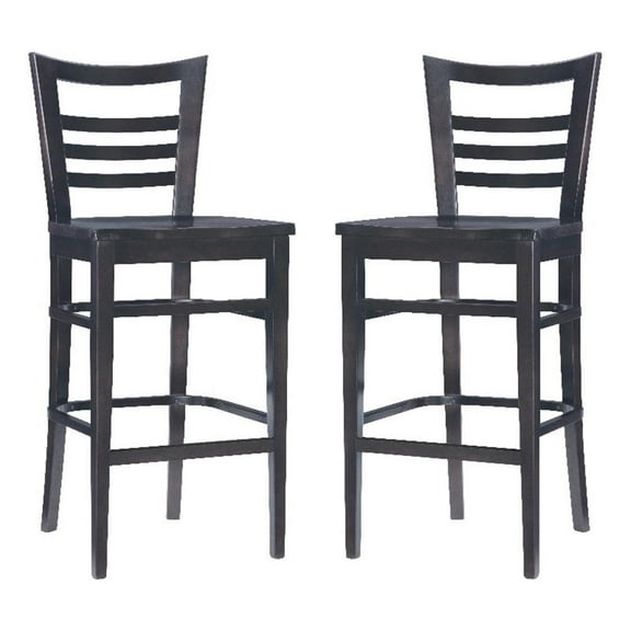 Linon Mabley Solid Wood Commercial Grade Set of Two Barstools in Brown