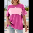 thumbnail image 4 of Blusas de Verano para Mujer, de Gran Tamaño, con Cuello Redondo, Informales, A Rayas y Bloques de Color, Color Rosa, Talla XL, 4 of 9
