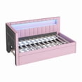 thumbnail image 4 of Bellemave Twin Size Daybed with Trundle and Storage Bookshelf, Upholstered Platform Bed Frame with USB Ports and LED Belt, Soft Corner Bed for Modern Bedroom Living Spaces(Pink）, 4 of 8