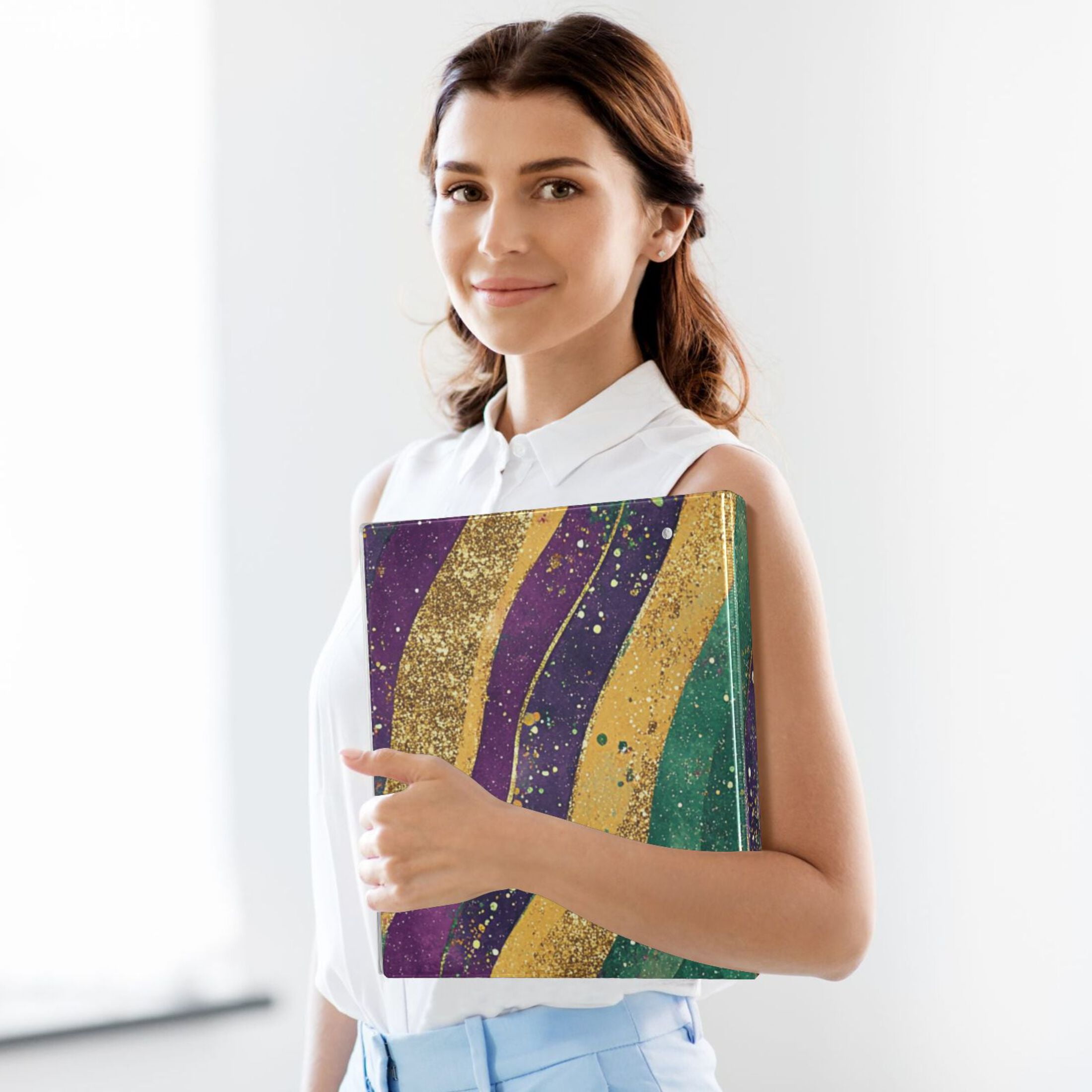 Mardi Gra Waves 3 Ring Binders 1.5 inch Hardcover File Folders with Interior Pockets A4 Size Organizer for School Office Hospital