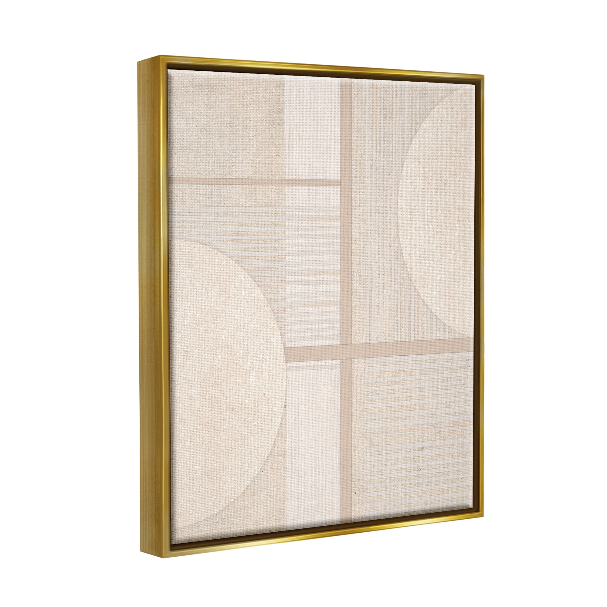 Stupell Industries Beige Circular Geometric Abstract Painting Gold Floater Framed Canvas Art Print Wall Art, 17 x 21