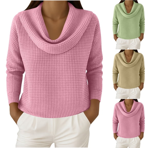yillto Cowl Neck Tops for Womens Plus Size Long Sleeve Blouse Textured Casual Dressy Shirts S-5XL