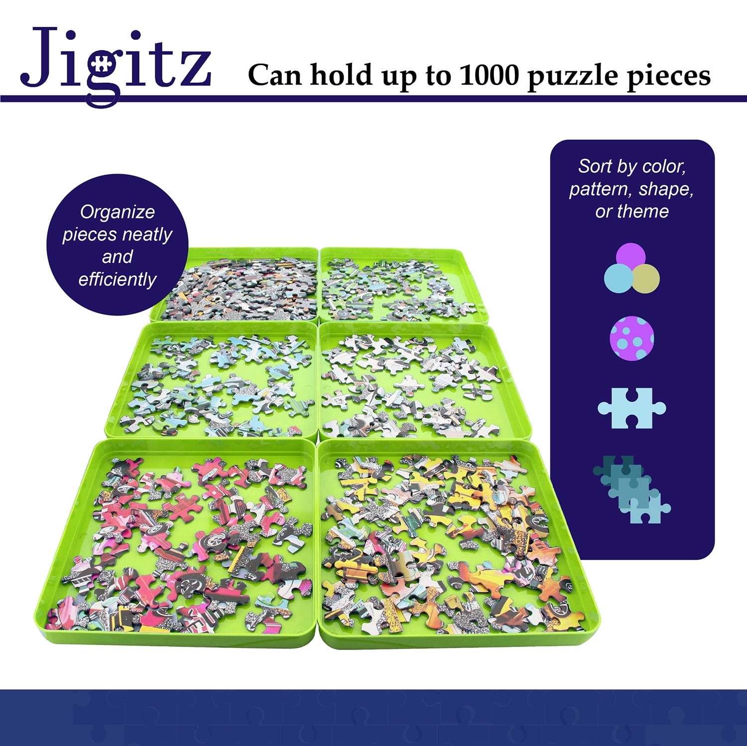 Jigitz Jigsaw Puzzle Sorter Trays in Green - 6 Pack Plastic Puzzle  Organizer Puzzle Stacking Trays for Large Puzzles 
