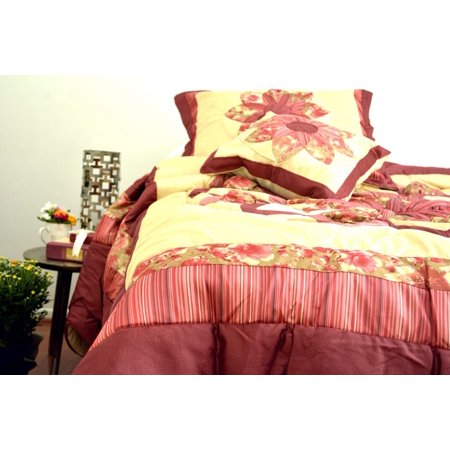 DaDa Bedding Sunset Rubies Red Burgundy Beige Floral Ruffles Comforter