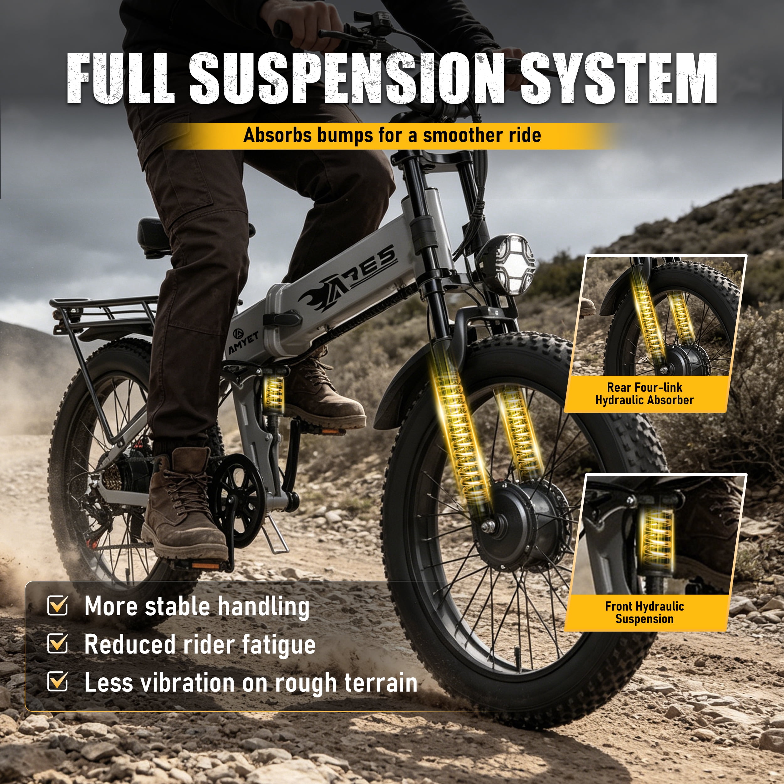 AMYET ARES AWD Electric Bike for Adults, Dual Motor 2000W Ebike, 52V 20Ah Battery, 24" x 4.0" Fat Tire, Folding Electric Mountain Bike, 34MPH, UL2849