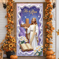 thumbnail image 6 of Purple Theme He is Risen Banner White Butterflies Resurrection Display Lily Flowers Wooden Cross Jesus Backdrop for Easter Celebration Church Service Religious Gathering, 6 of 9