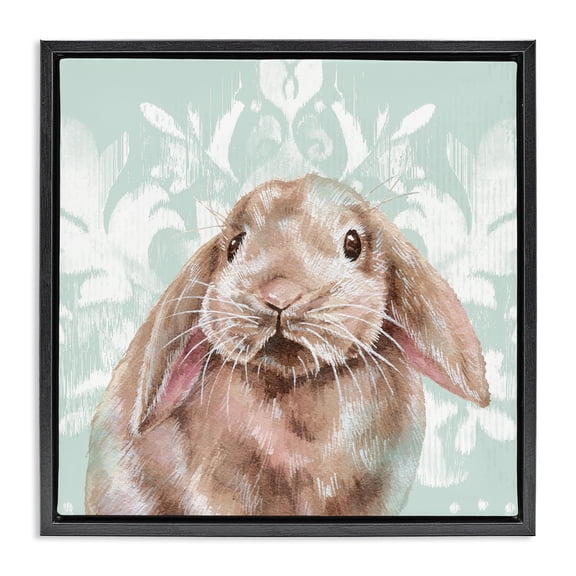 Stupell Industries Farmhouse Bunny with Floral Pattern Black Floating Frame Canvas Art, 18 x 18, by Courtney Morgenstern