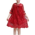 thumbnail image 2 of HOMADLES Teen Girl Clothes Dress Crewneck Summer Mesh Lace Long Sleeve Ruffed Stretch Princess Dress Red 4-5T, 2 of 4