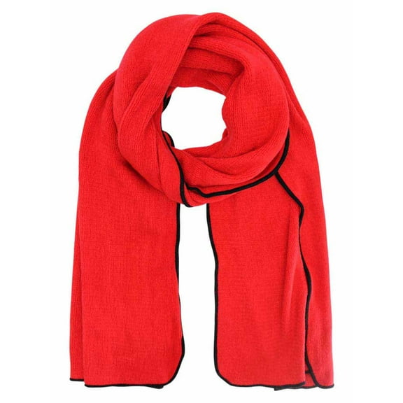Red Knit Soft Winter Oblong Unisex Scarf With Black Trim