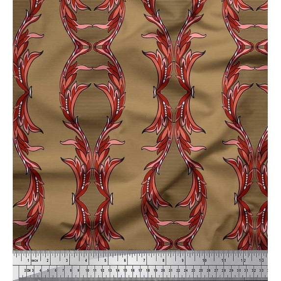 Soimoi Cotton Duck Fabric Stripe & Ogee Damask Print Fabric by the Yard 42 Inch Wide