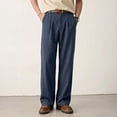thumbnail image 3 of GINGTTO Men's Navy Blue Linen-Blend Pleated Pants - Relaxed-Fit Trousers for Office & Casual Wear, 3 of 5