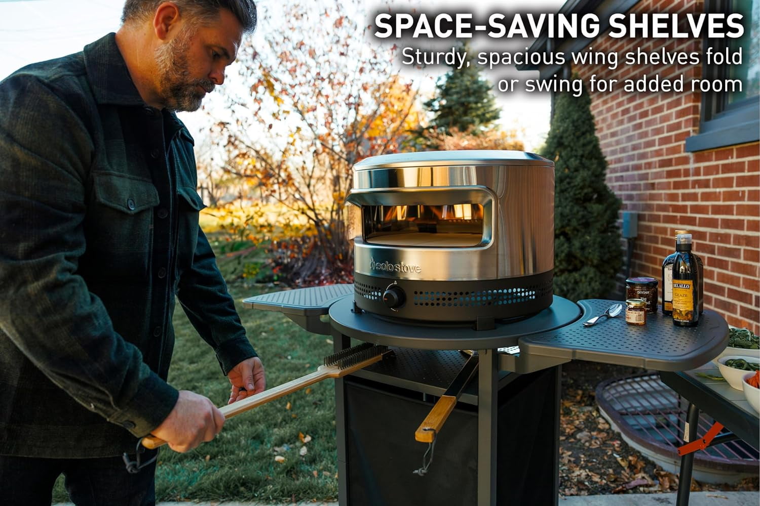 Solo Stove Pizza Oven Cart for Outdoor Pi Pizza Ovens | Portable Pizza Oven Table, Compatible with the entire Pi family, Locking Wheels, Foldable Shelves, Steel, Height: 35.75 in, Weight: 43 lbs