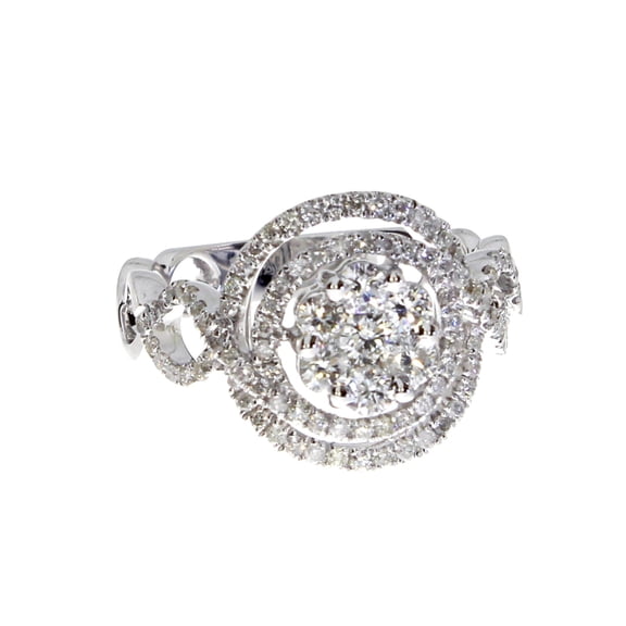 14k White Gold Diamond Cluster Swirl Ring