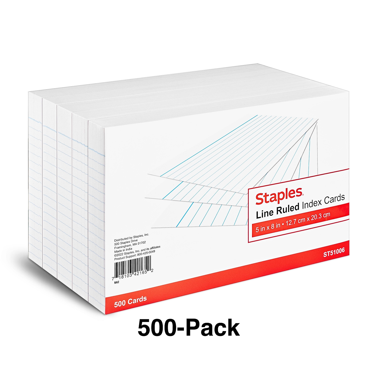 MyOfficeInnovations 5" x 8" Line Ruled White Index Cards 500/Pack (51006) 233478