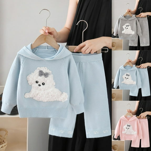 Piuwrlz Kids Sweatsuits Sets 2pcs Girls Jogger Set Knitted Sweats and Sweatpants Blue Size 7 Years